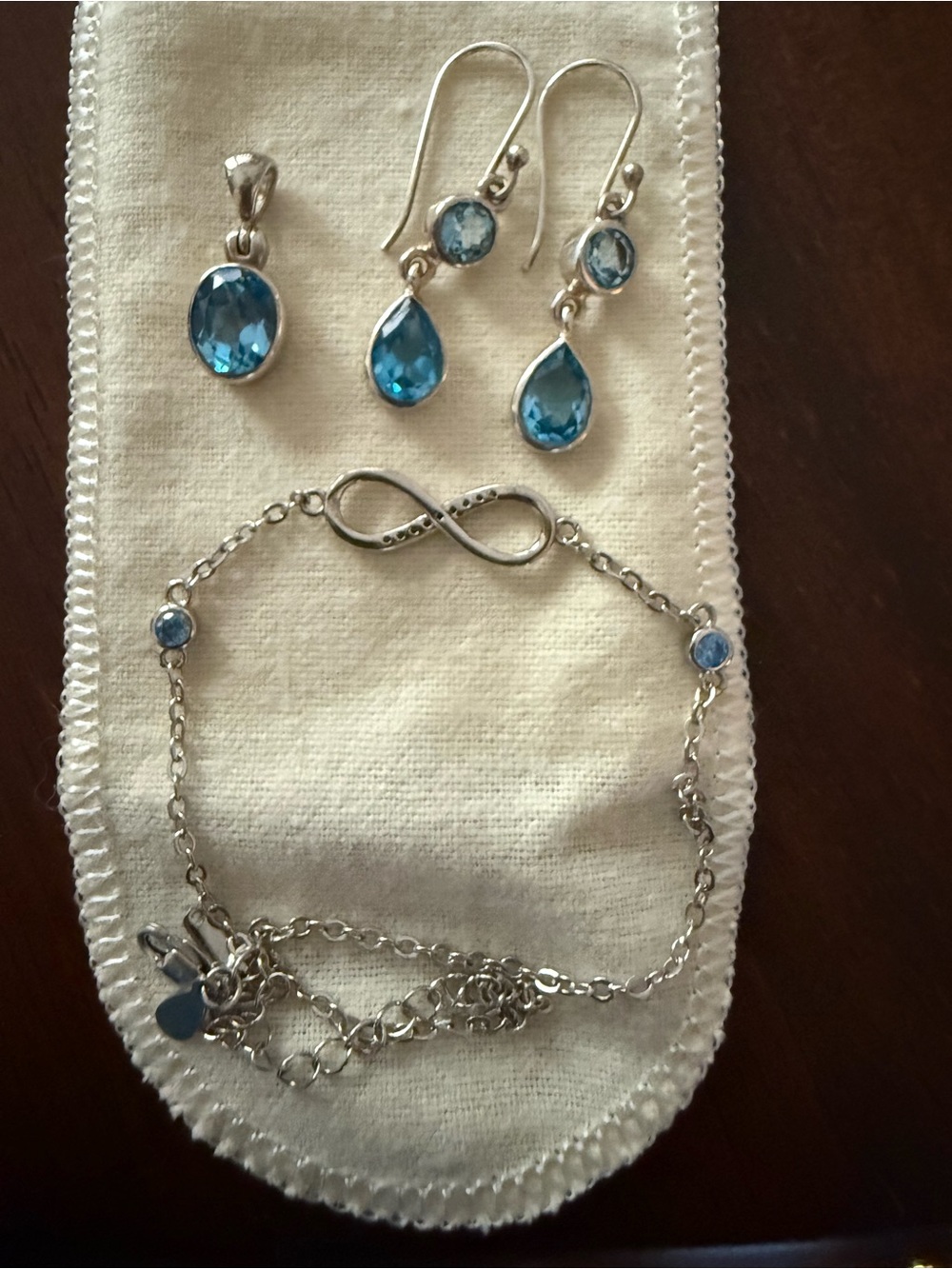 Sterling Silver Blue Topaz pendant, earrings and anklet set